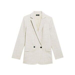 NWT Theory Double-Breasted Boy Jacket Oat Melange Eco Sharkskin Linen Blazer 12